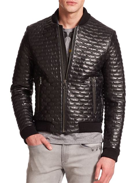 versace printed parka|versace black leather jacket.